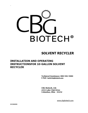 Operator's Manual for 10 G Standard Solvent Recycler